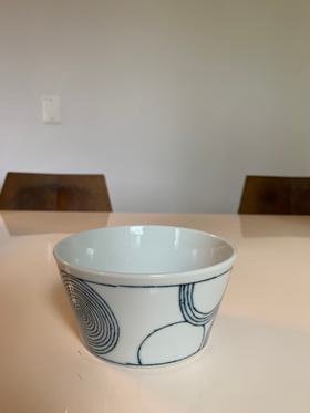White bowl with blue design