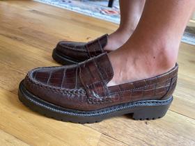 Brown Croc-Pattern Loafers