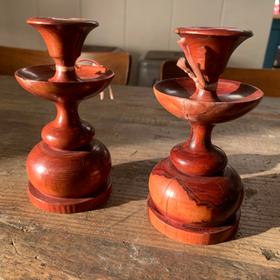 Vintage Turned Cherry Candleholders