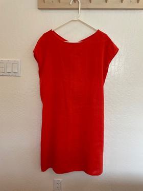 Linen Shift Dress with Gathered Back