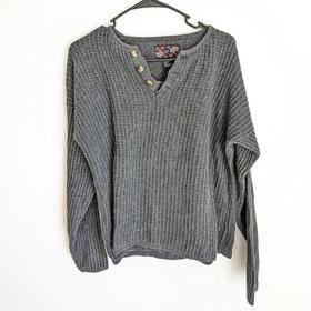 Grey Button Waffle Knit Pullover Sweater