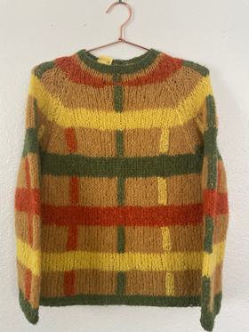 Vintage plaid hand knit with 3/4 sleeve