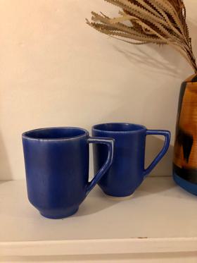2 Royal Blue Ceramic Coffee & Tea Mugs