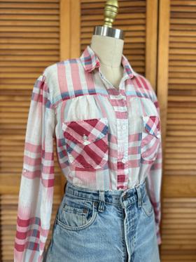 Handmade Pink Plaid Country Blouse