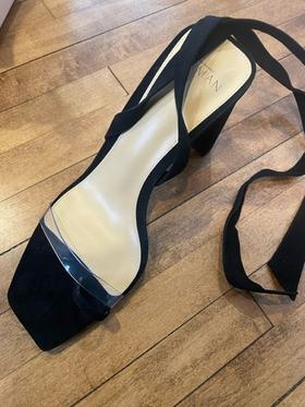 Katie 85 Sandal in Black Suede and PVC