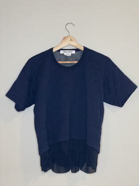 Navy Quilted Tee w/ Black Scalloped Hem