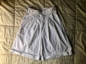 White high waist buckle cuff shorts