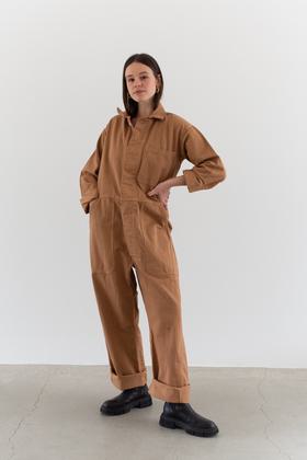 Almond Brown Coverall Jumpsuit M L