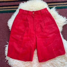 Red linen high rise shorts