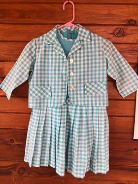 Gingham Pleated Shift Dress with Jacket
