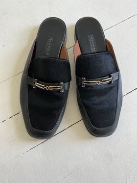 pony hair loafer mules