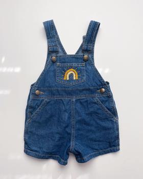 Overalls with rainbow embroidery