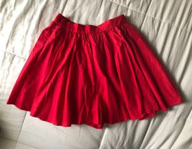 Red cotton high waist flare shorts