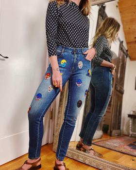 Comic book mask patch jeans