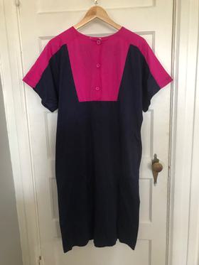 Color block cotton pkt smock day dress