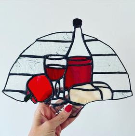 Stained glass wine and cheese fan