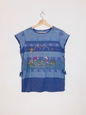 Woven embroidered farmer apron top