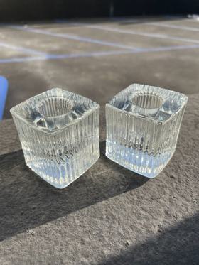 Icy Glass Candlestick Holders
