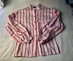 Cotton stripe ruffle poet blouse