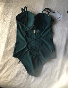 Emerald green lace up back one piece