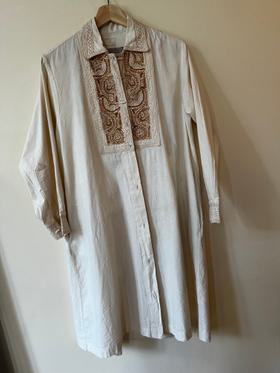 Tan Long-Sleeve Embroidered Dress