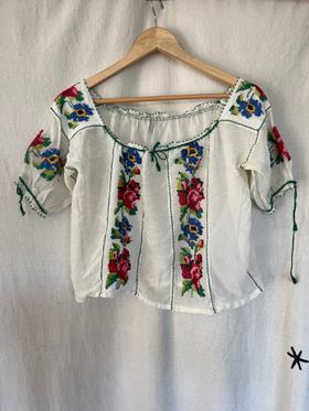 Embroidered tie blouse