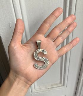 Huge "S" initial silver pendant
