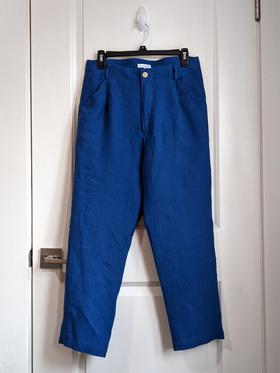 Single Pleat Pant - Azure Blue Linen