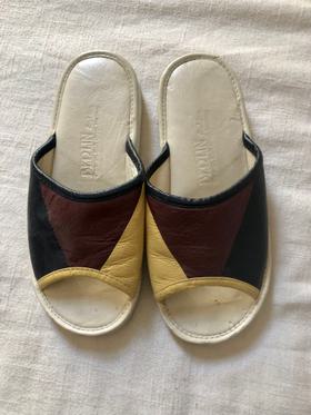 Color block leather slide sandals