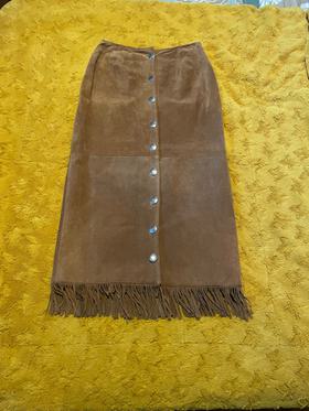 Brown Suede Western vintage midi skirt