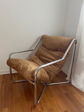Mid century chrome sling lounge chair