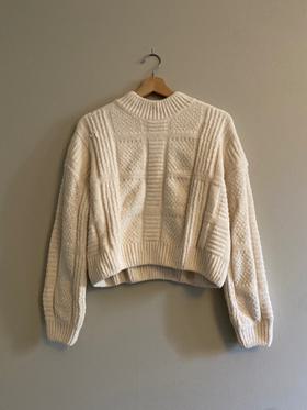 Patchwork Knit Mock Neck Sweater