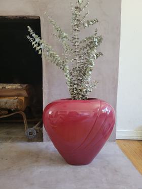 80s Burgundy Art Deco Ceramic Vase
