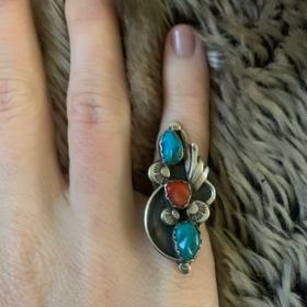 Turquoise and Coral Pinky Ring