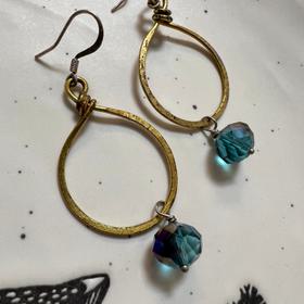 Handmade Gold & Blue Dangling Earrings