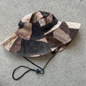 Patchwork suede leather bucket hat