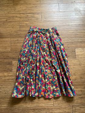 Pleated floral cotton skirt