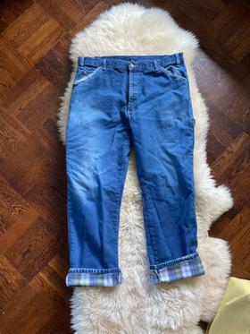 Distressed flannel lined carpenter jeans
