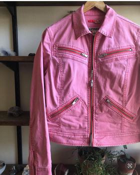 pink denim jacket with mesh lining