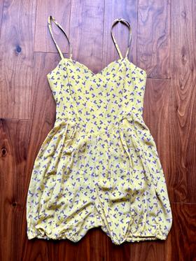 One-of-a-kind silk yellow pattern romper