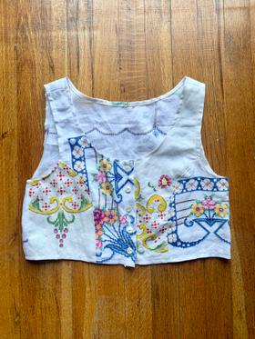 Vintage Embroidered Linen Tank Top