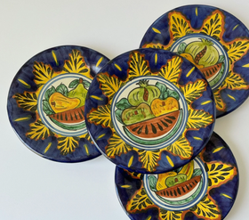 Vintage Mexican Folk Art Pottery Plates