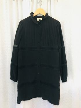 Sézane Black Silk Puff Sleeve Dress
