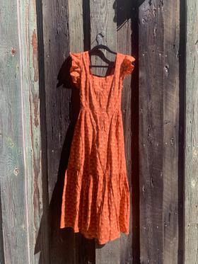 Ruffle-Strap Tiered Midi Dress