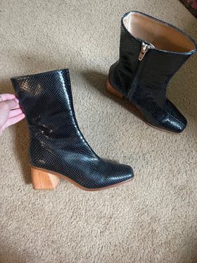 Black snakeskin leather boots