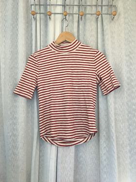 Madewell Red Striped Knit Mockneck Top