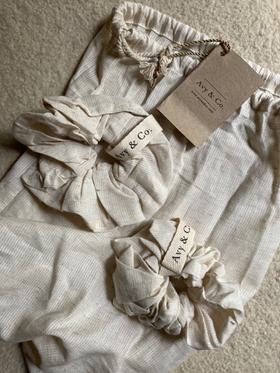 set of linen scrunchies
