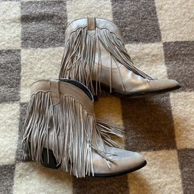 Silver Long Fringed Disco Cowboy Boots
