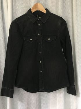 Western Black Denim Snap Button Shirt