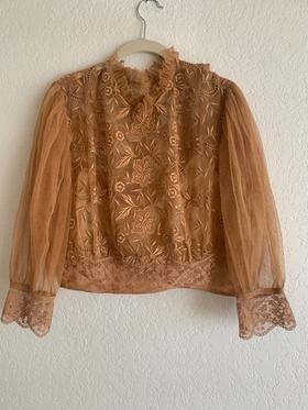 Antique Embroidered Tulle Blouse